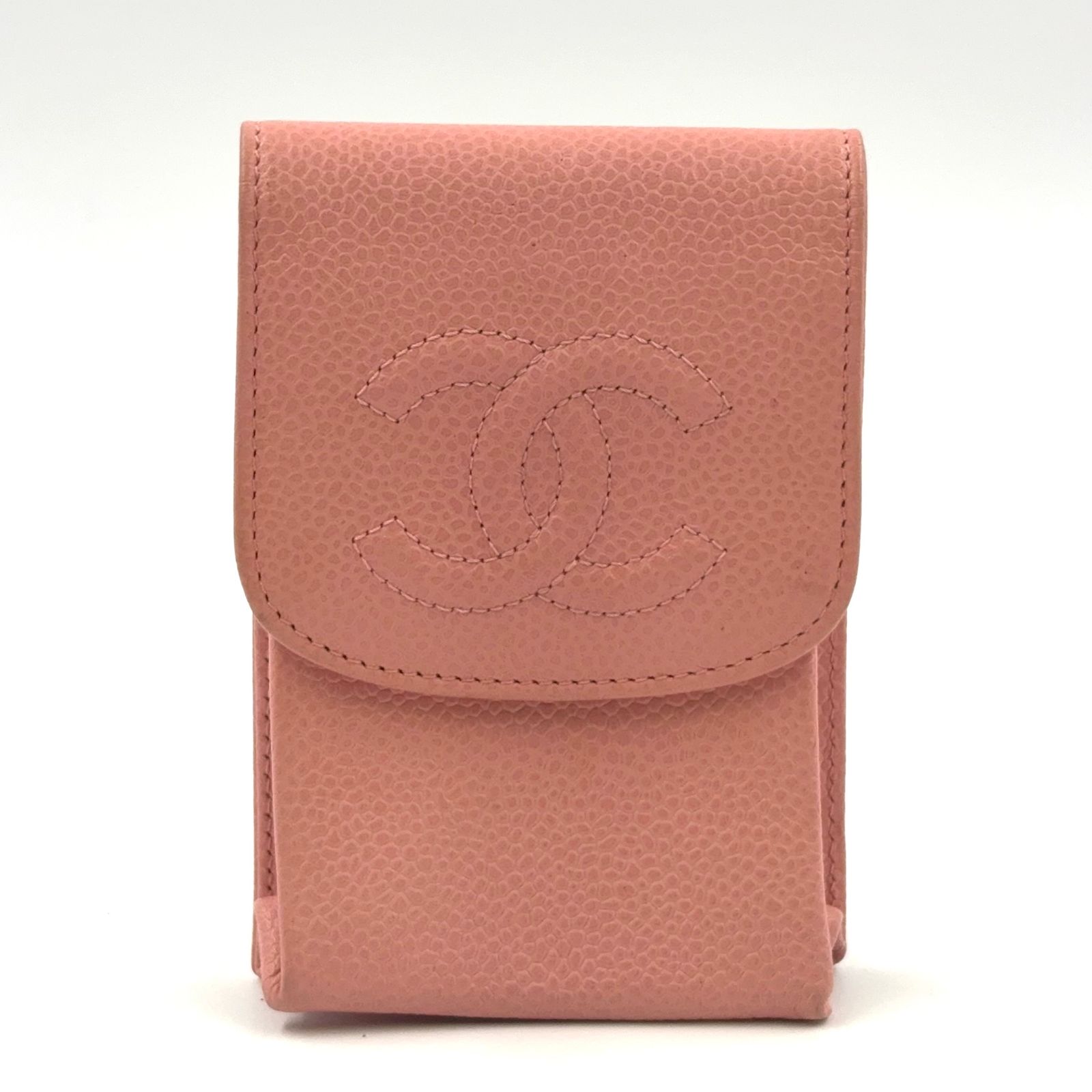 CHANEL ココマーク シガレット キャビアスキン ピンク ケース 小物入れ ゴールド