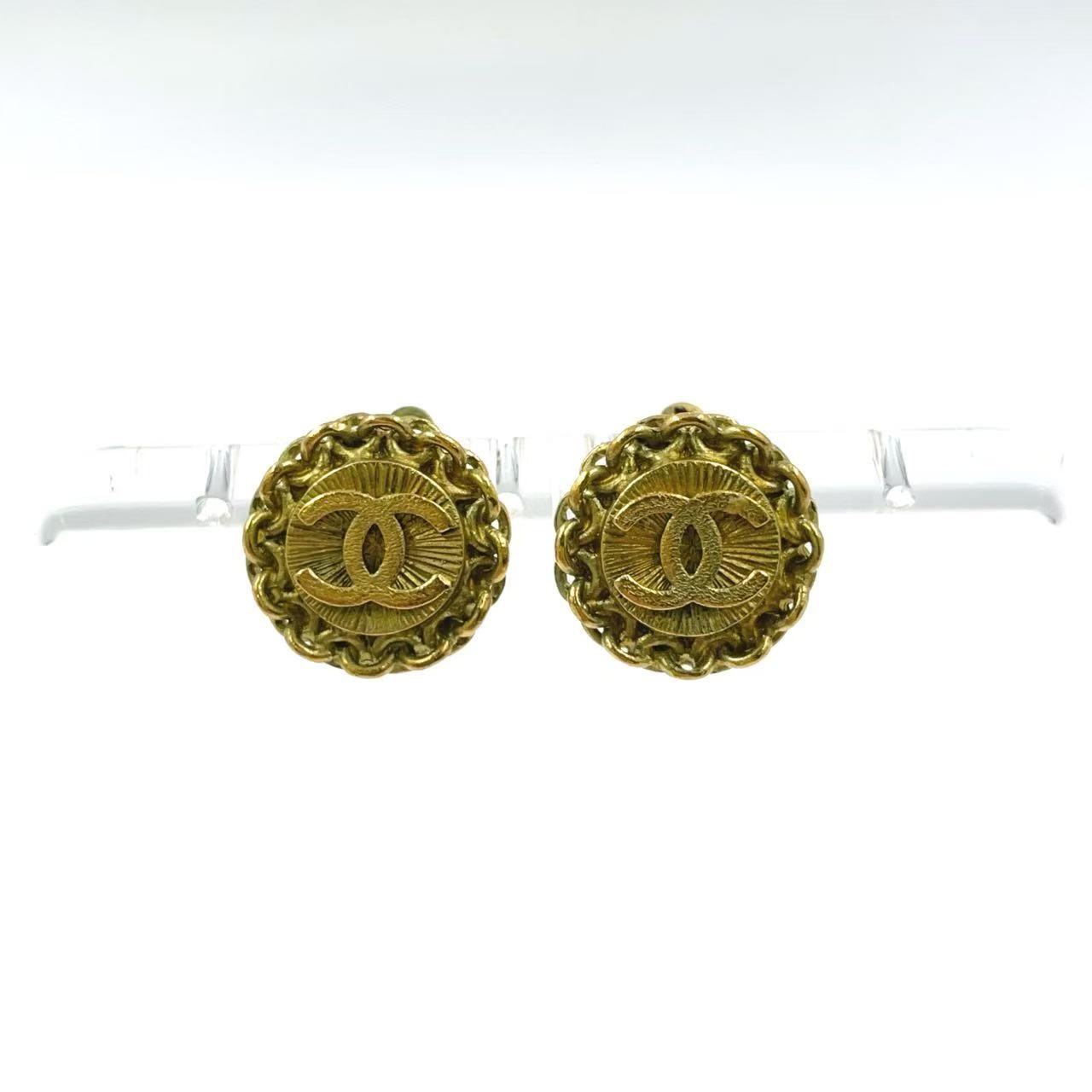 CHANEL ココマーク チェーンサークル 95P GP ゴールド イヤリング