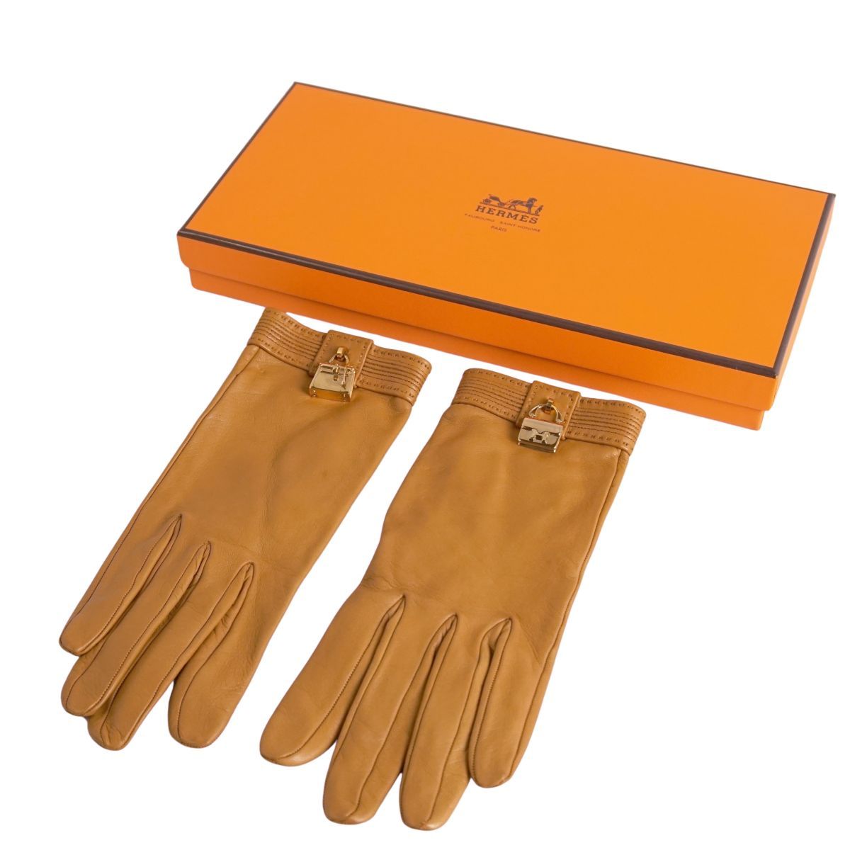 エルメス HERMES 手袋 グローブ ラムレザー カデナ ケリーバッグ金