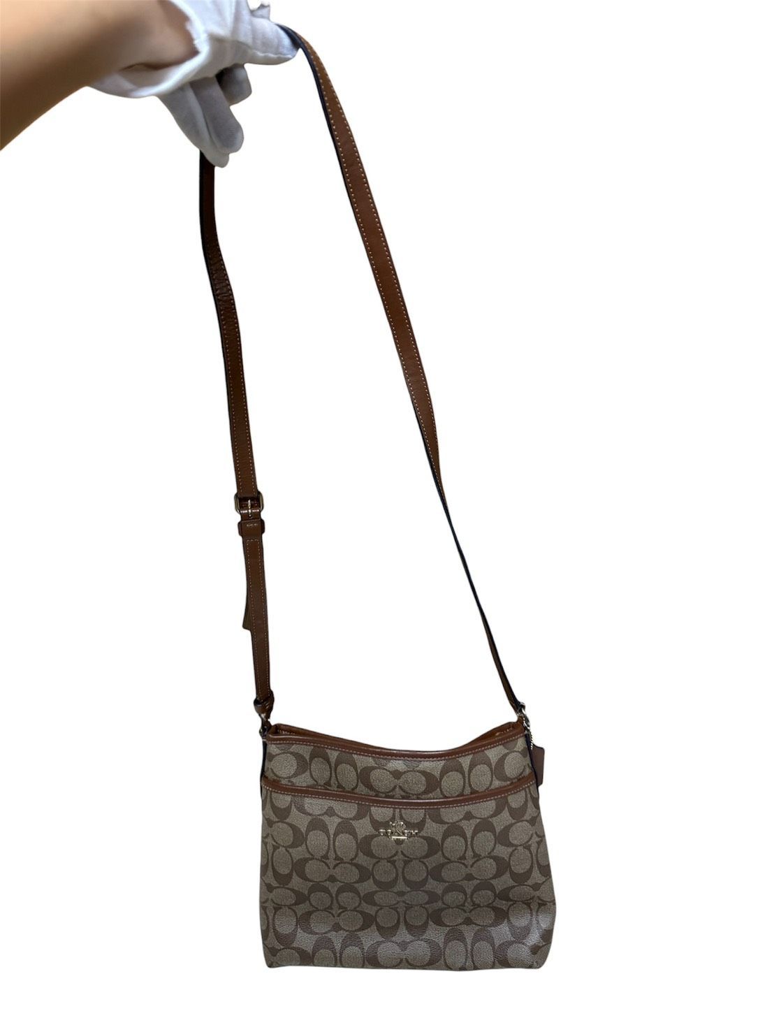 バック COACHI コーチ №E1847-F29210 シグネチャー レザー ジップ ファイル クロスボディバック レディース ウィメンズ ファッション ベージュ ブラウン