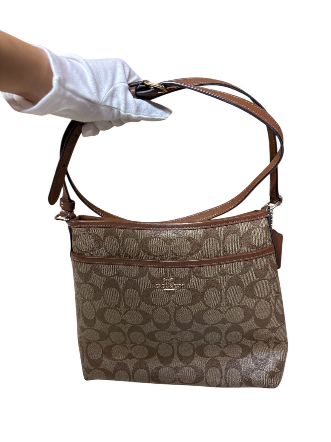 バック COACHI コーチ №E1847-F29210 シグネチャー レザー ジップ ファイル クロスボディバック レディース ウィメンズ ファッション ベージュ ブラウン