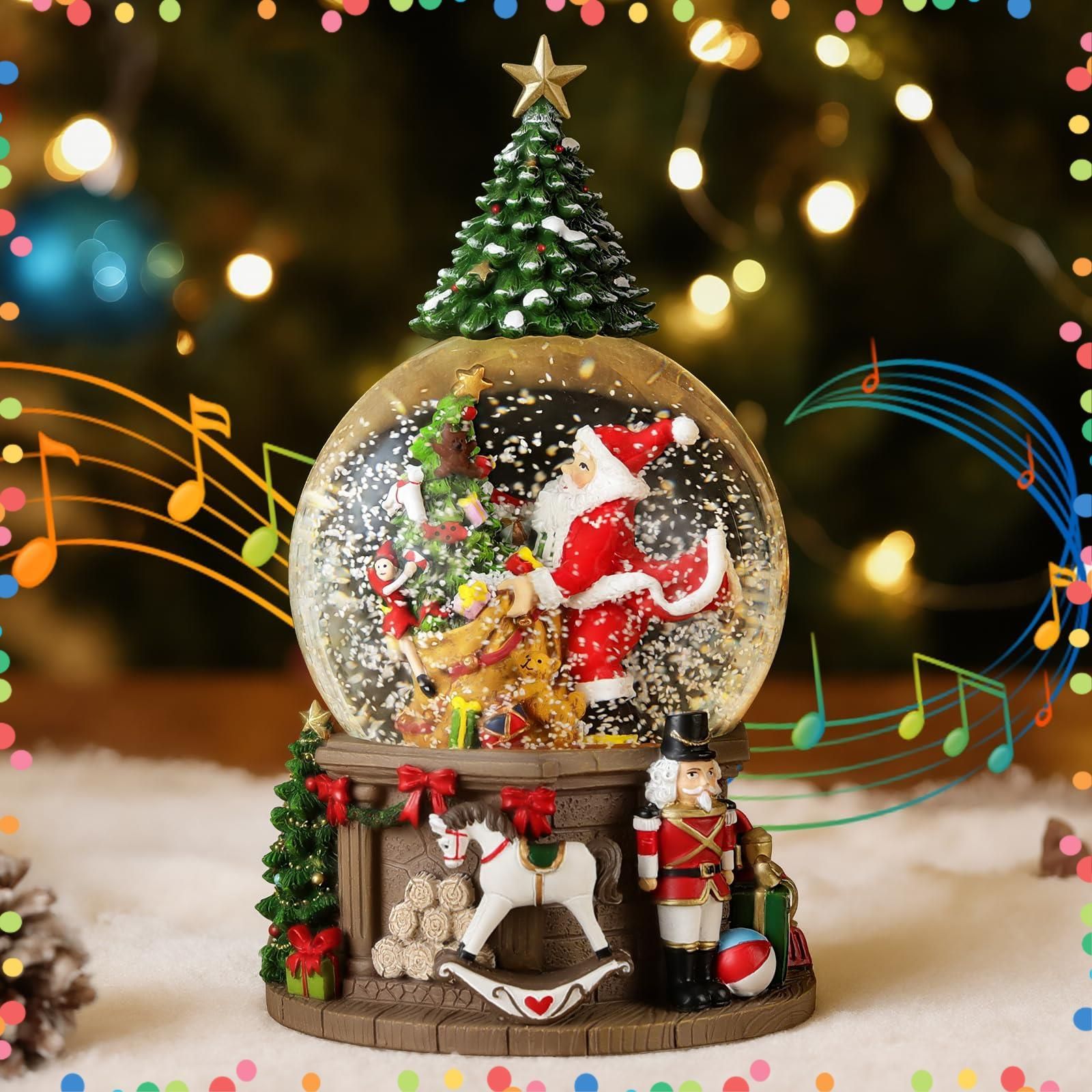 8曲クリスマスソング自動ループ 自動タイマー機能付き アクリル製 ライト内蔵 クリスマスプレゼント クリスマスツリースノーグローブ インテリア クリスマススノードーム クリスマス置物飾り スノードーム 暖炉の台座のサンタグローブ Lewondr
