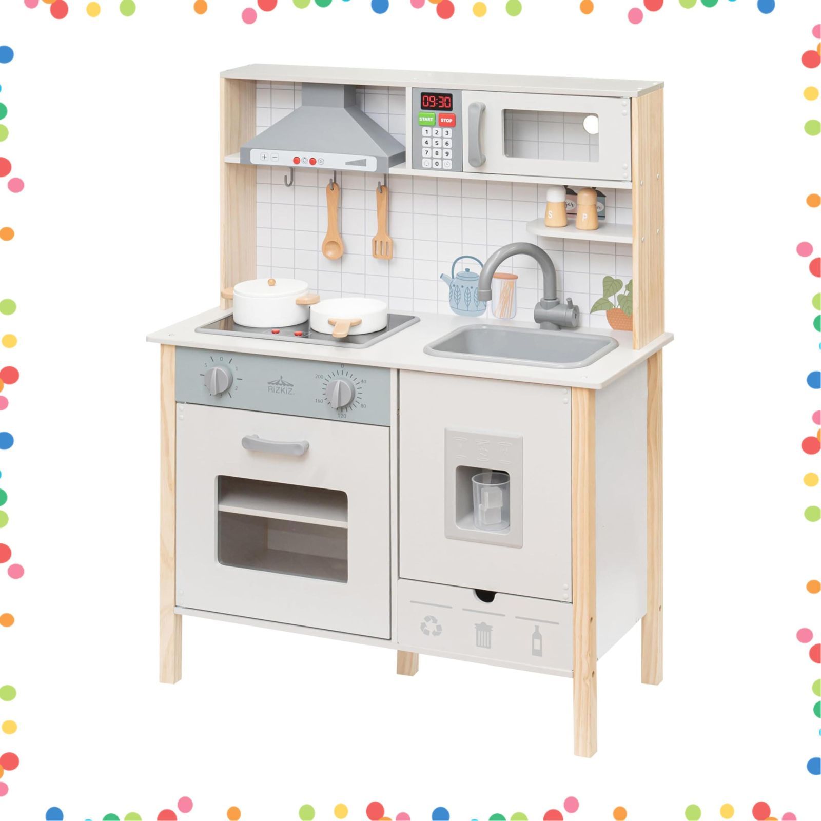 在庫 光る 調理器具6点付き 音が鳴る 製氷機付き 選べる食材 木製 ごっこ遊び おもちゃ 料理 子供 台所 セット 知育玩具 キッチン 収納 おままごと 誕生日 ままごと プレゼント RiZKiZ キッチン単品