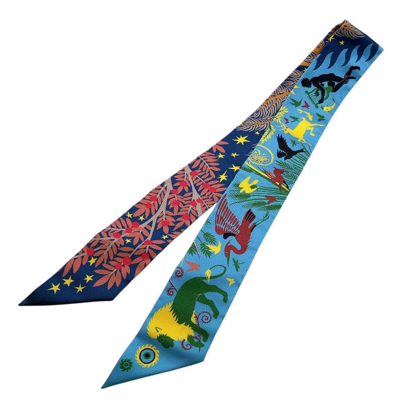 エルメス HERMES LE CHARME D ORPHEE BA オルフェウスの魅力に誘われて MARINE マリン ×BLEU AZUR ブルーアズール シルク レディース スカーフ