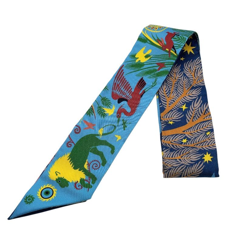 エルメス HERMES LE CHARME D ORPHEE BA オルフェウスの魅力に誘われて MARINE マリン ×BLEU AZUR ブルーアズール シルク レディース スカーフ