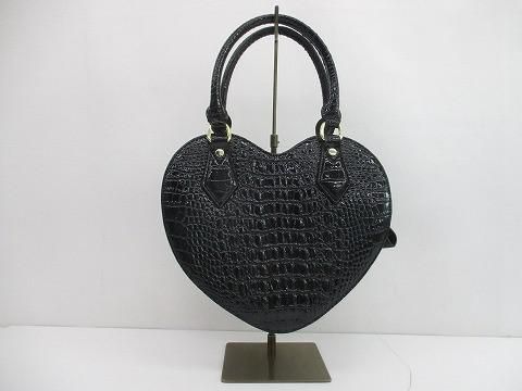 ヴィヴィアンウエストウッド ハンドバッグ クロコ調型押し オーブ エナメル 黒 ブラック 鞄 レディース