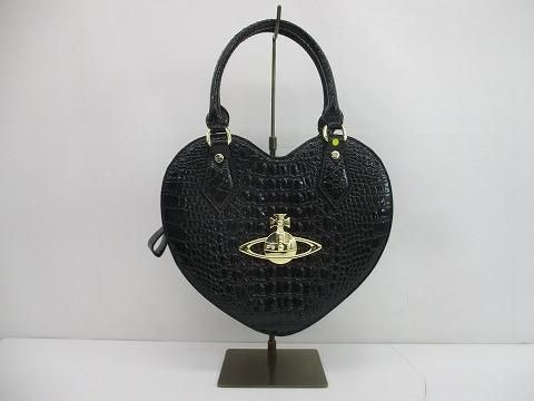 ヴィヴィアンウエストウッド ハンドバッグ クロコ調型押し オーブ エナメル 黒 ブラック 鞄 レディース