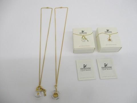 優 スワロフスキー SWAROVSKI クリスタルメモリーズ ネックレス クローバー 南京錠&鍵 2点 ヴィンテージ レディース