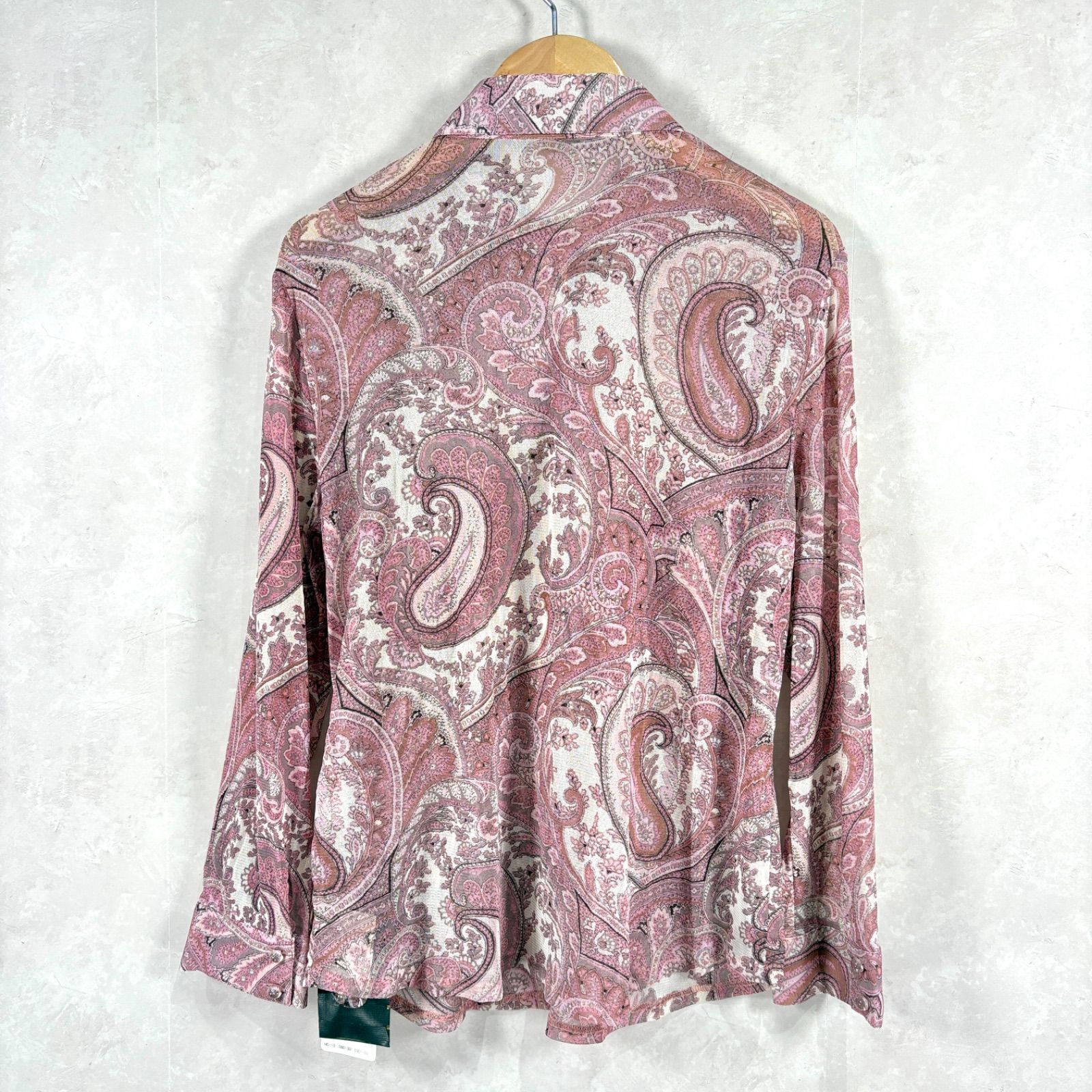 Leilian レリアン ペイズリー 総柄 シースルー シアー ストレッチ メッシュ 長袖 シャツ ピンク