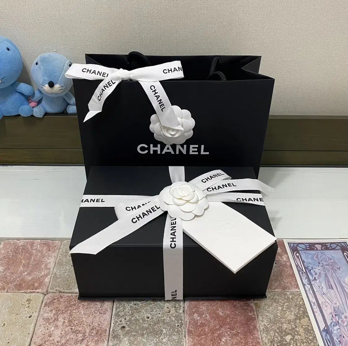 シャネル マグネット ボックス 26x16 5x10 バインダー リフィル リボン カメリア お買い物バッグ