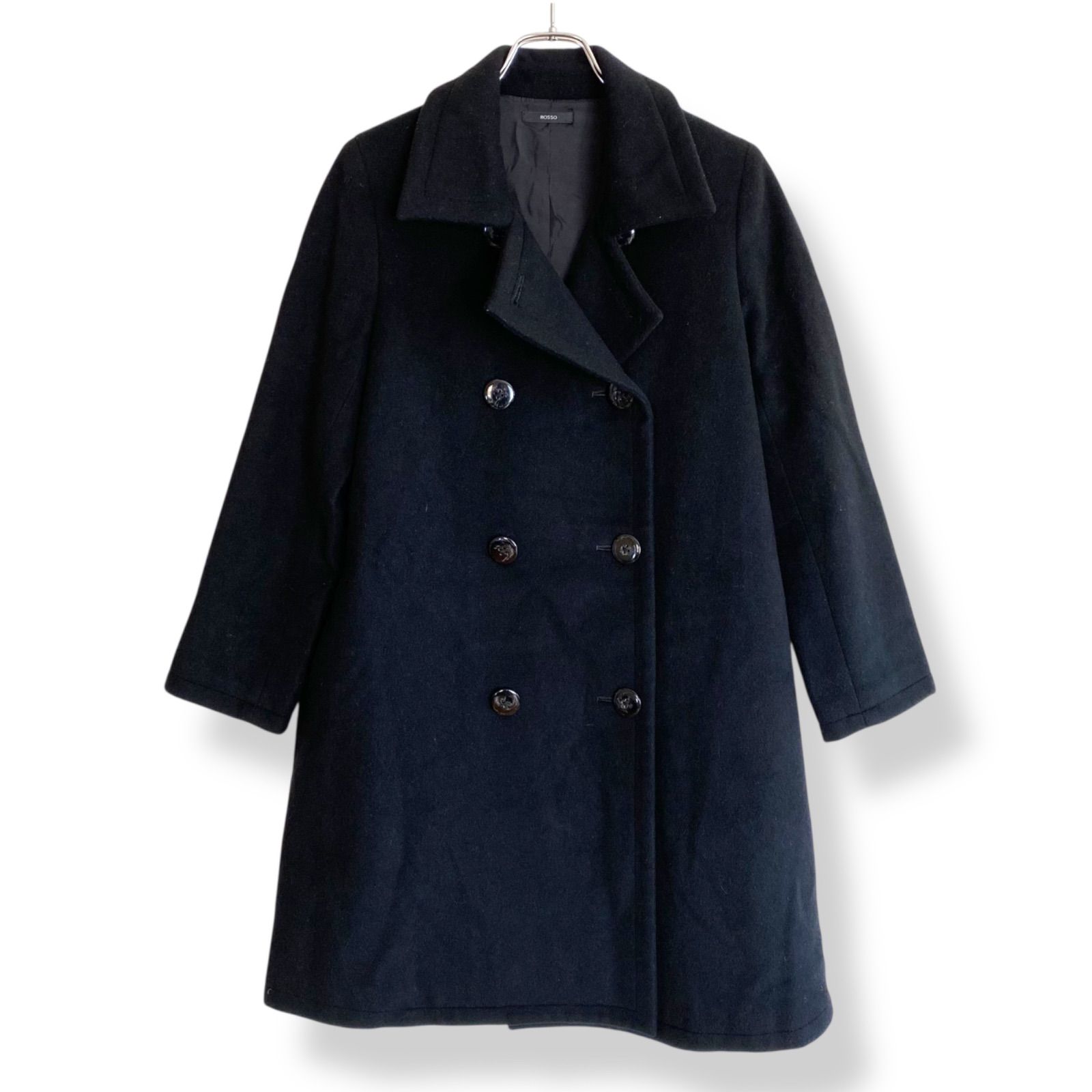 ROSSO ロッソ ブラック ダブルボタン ウールコート ロングコート ウール90 ナイロン10 レディース Fサイズ 秋冬 エレガント きれいめ 上質素材 アーバンリサーチ 通勤 793KZ