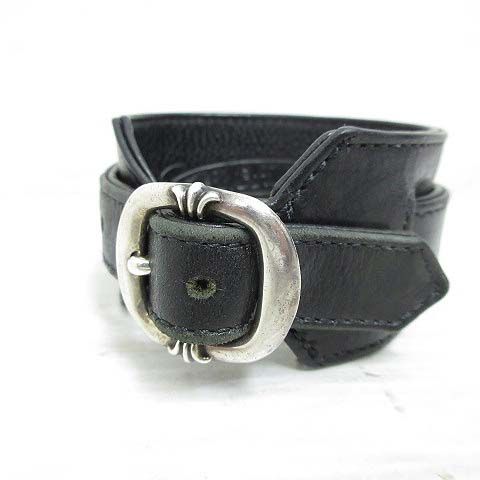 クロムハーツ CHROME HEARTS R&R TINY BUCKLE タイニーバックル レザー バングル ブレスレット 2 黒 ブラック シルバー インボイス付き AA