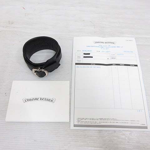 クロムハーツ CHROME HEARTS R＆R TINY BUCKLE タイニーバックル レザー バングル ブレスレット 2 黒 ブラック シルバー インボイス付き AA