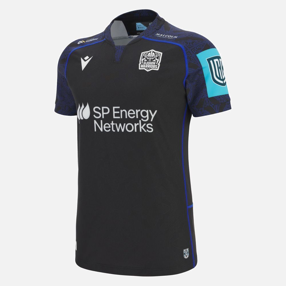 マクロン ラグビー グラスゴー ウォリアーズ 2025 2026 ホーム マッチ シャツ ジャージ 黒 ブラック 青 ブルー 公式モデル 日本未発売