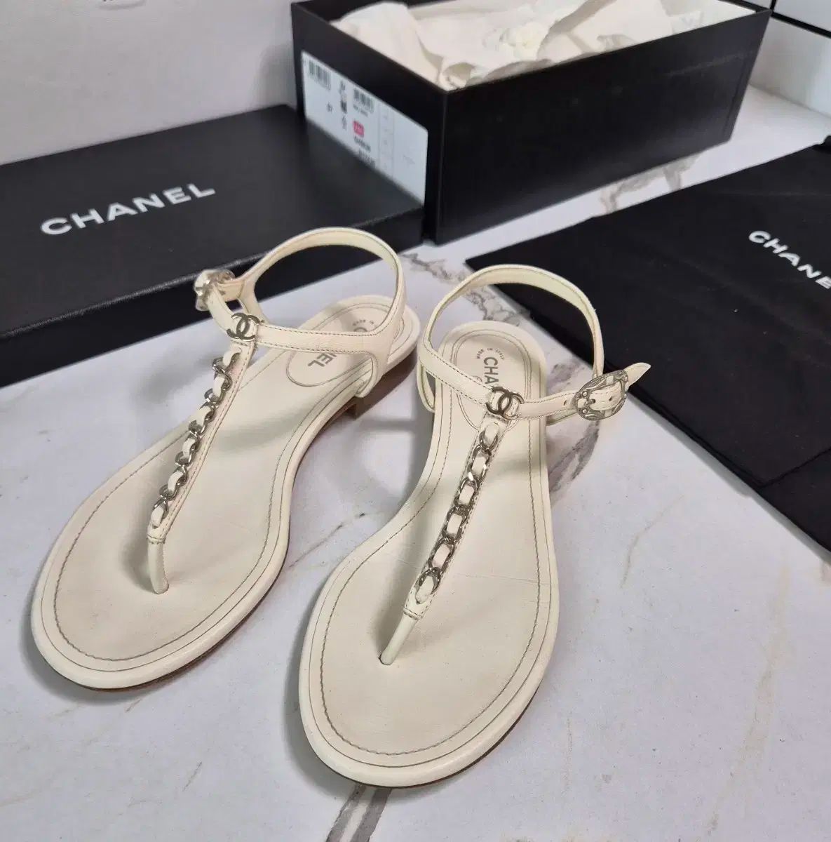 CHANEL シャネル CC ロゴ チェーン ストラップ サンダル 36 5