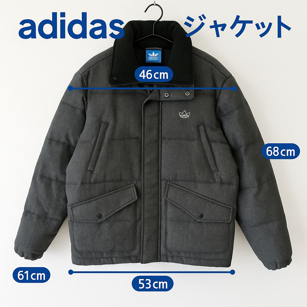 adidas アディダス オリジナルス ダウンジャケット グレー ヘリンボーン柄 M相当