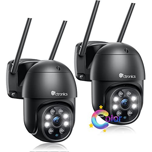 Ctronics 防犯カメラ 屋外 2個セット 自動追尾 スマホ PC遠隔操作 AI検知 24時間録画 音光警報 ナイト パンチルト 音声通話 家族共有 スマホ連動 遠隔操作 FHD1080P LANケーブルと防犯ステッカー付属 b637d623