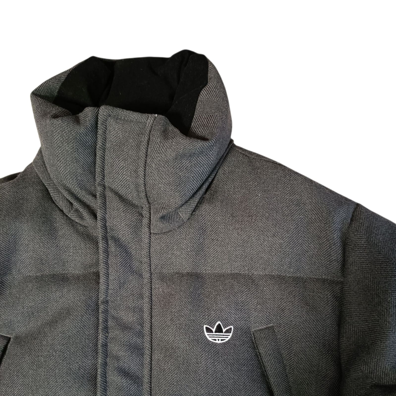 adidas アディダス オリジナルス ダウンジャケット グレー ヘリンボーン柄 90サイズ M相当