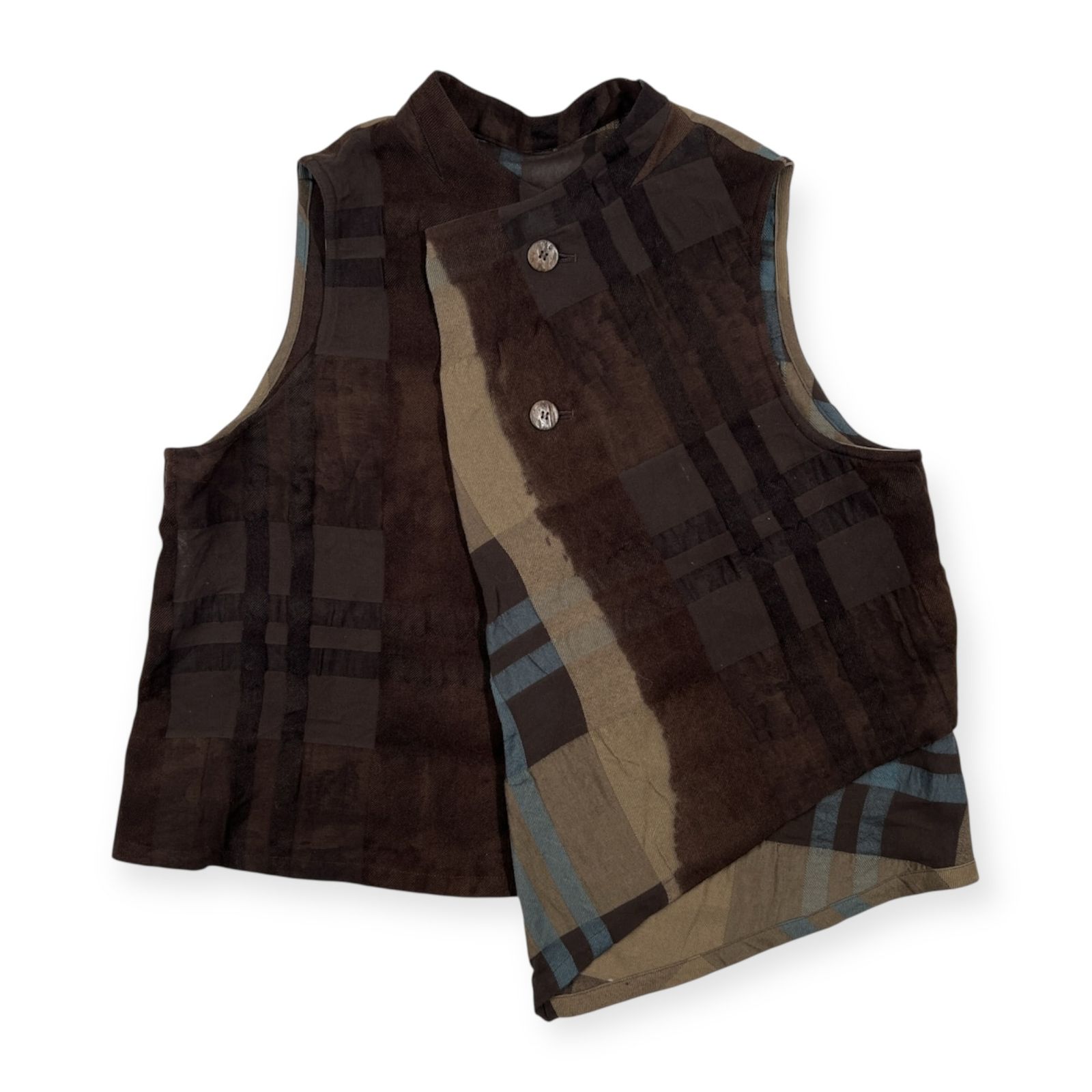 上下セット 慈雨 ジウ センソユニコ チェック柄 セットアップ ベスト - ウール スカート サイズ 40 ダークブラウン