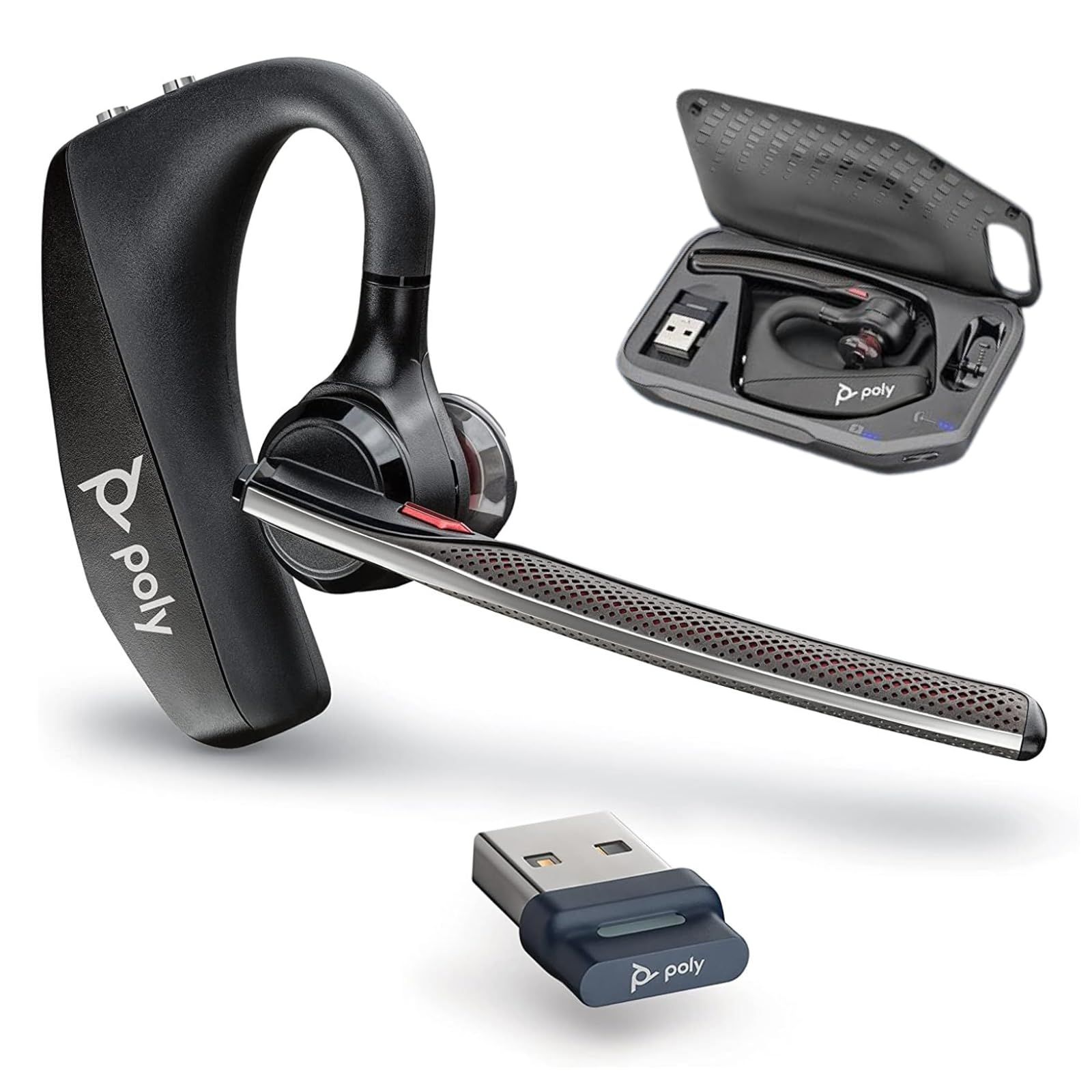 PLANTRONICS Poly ポリー Voyager 5200 Bluetooth ワイヤレスヘッドセット 片耳 モノラルイヤホンタイプ PC接続用 BT700ドング ヘッドセット 充電ケース BT700ドングルセット 現行モデル Polyロゴ