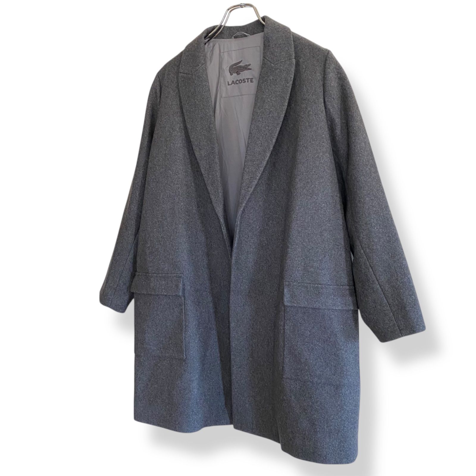 LACOSTE ラコステ グレー ロングコート チェスターコート ウール混 高