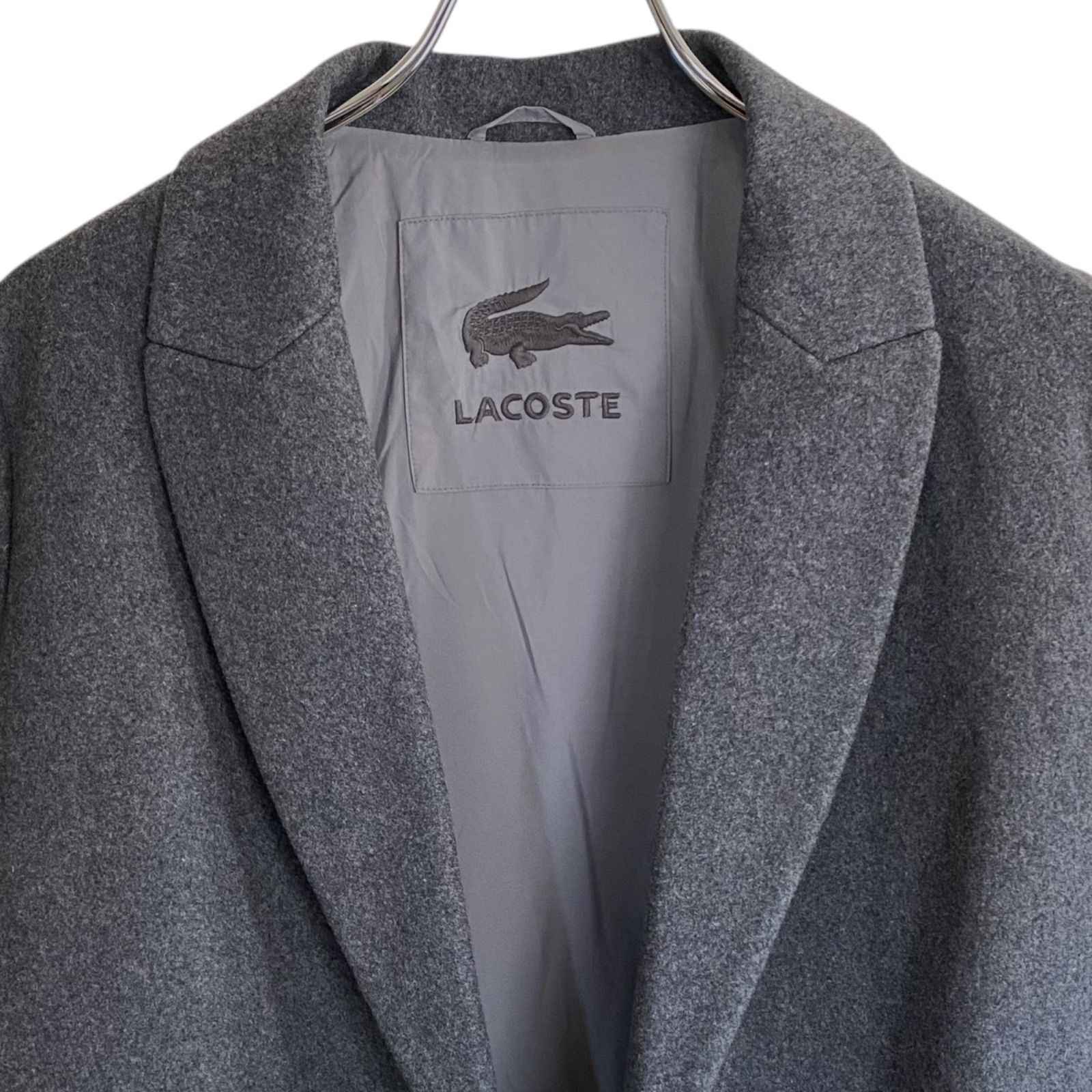 LACOSTE ラコステ グレー ロングコート チェスターコート ウール混 高