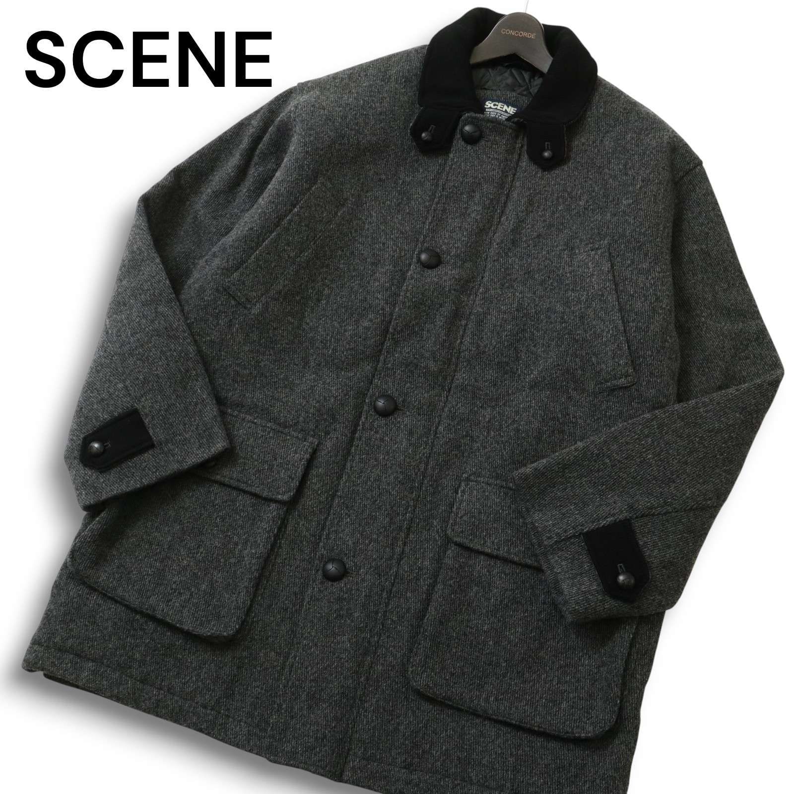 SCENE シーン 旧VAN JAC 秋冬 コーデュロイ切替 ウール 中綿 コート Sz.L メンズ 灰 グレー 花巻市史 資料編 其之二 矢沢地区 地方文書 岩手 010115