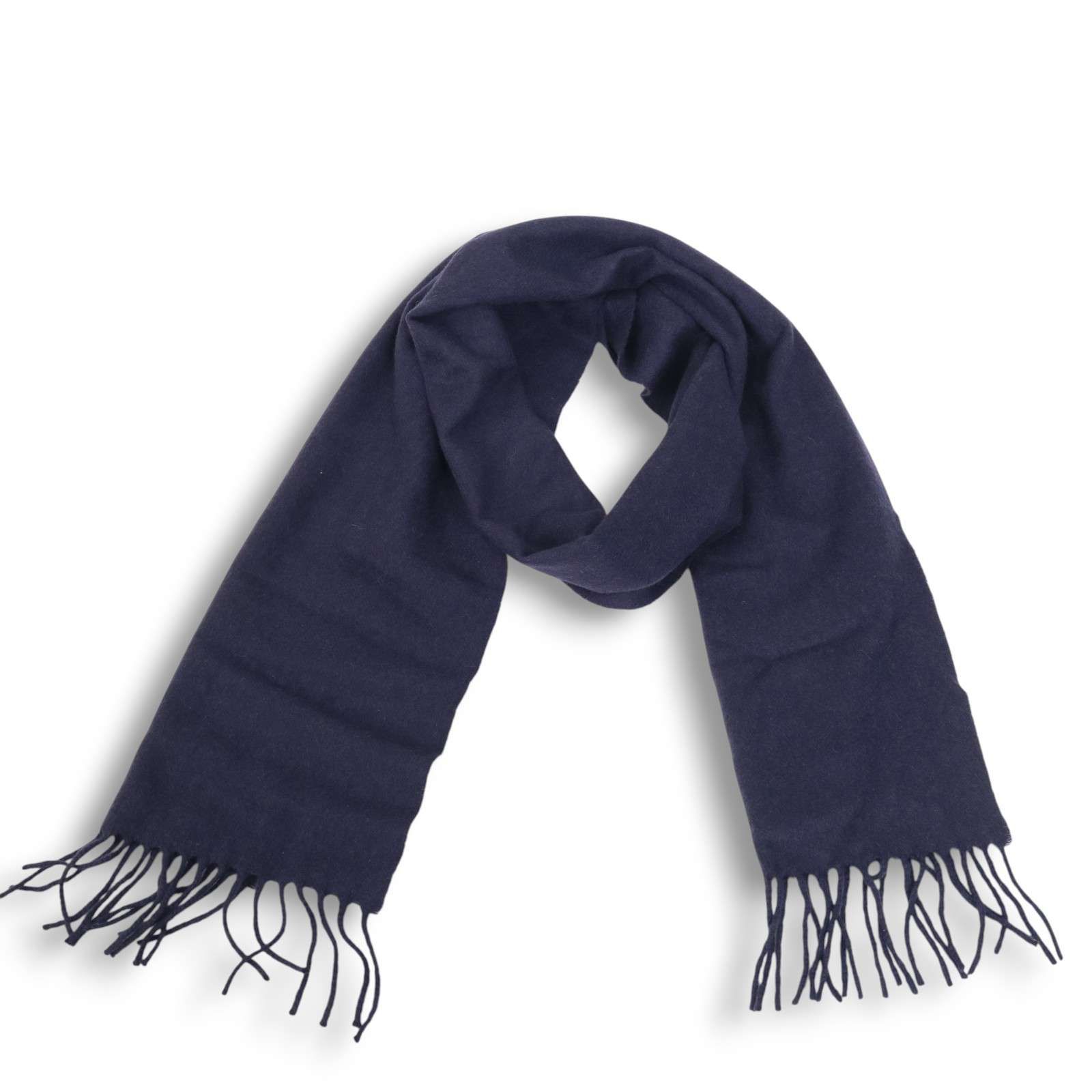 Johnstons of Elgin ジョンストンズ 秋冬 カシミヤ スコットランド製 フリンジ マフラー Sz.F メンズ ネイビー 無地