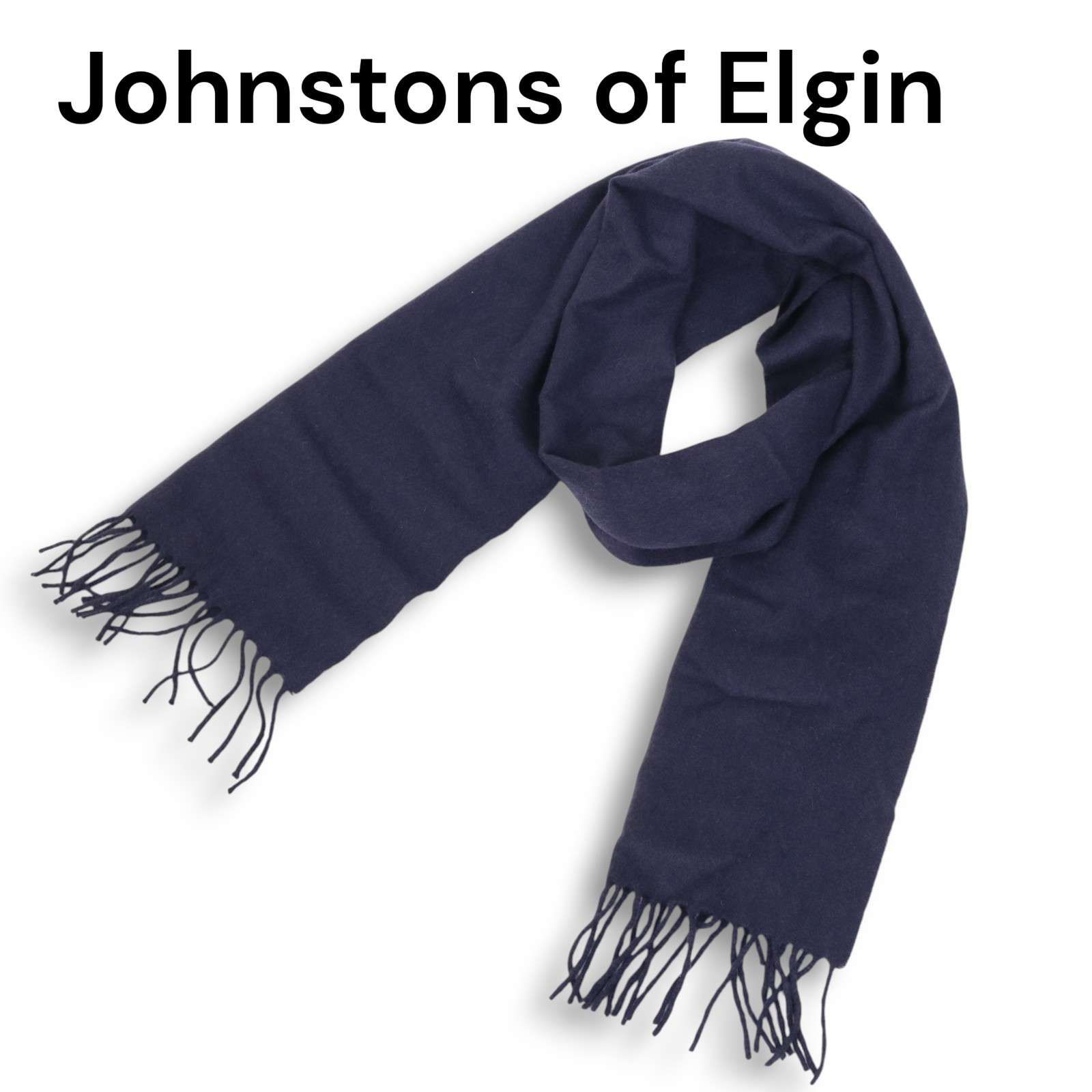 Johnstons of Elgin ジョンストンズ 秋冬 カシミヤ スコットランド製 フリンジ マフラー Sz.F メンズ ネイビー 無地