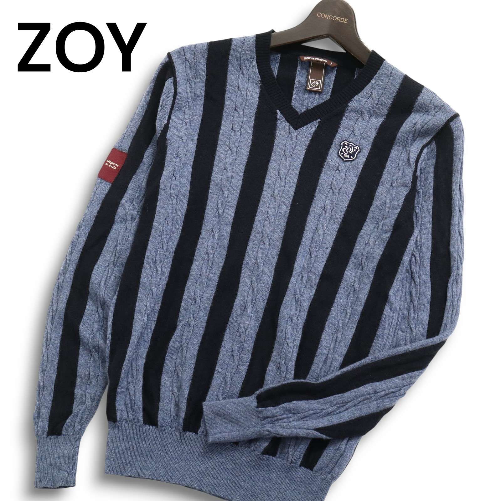 ZOY ゾーイ ゴルフ 秋冬 ウール100％☆ ロゴワッペン ストライプ V