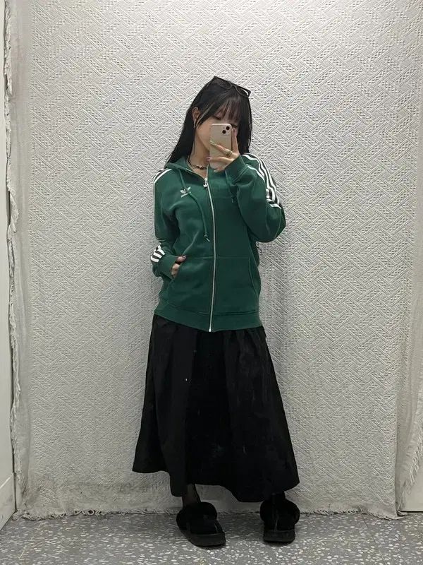 アディダス スクール ヨーロッパ ダークグリーン 起毛 フードジップアップ 95 C06610