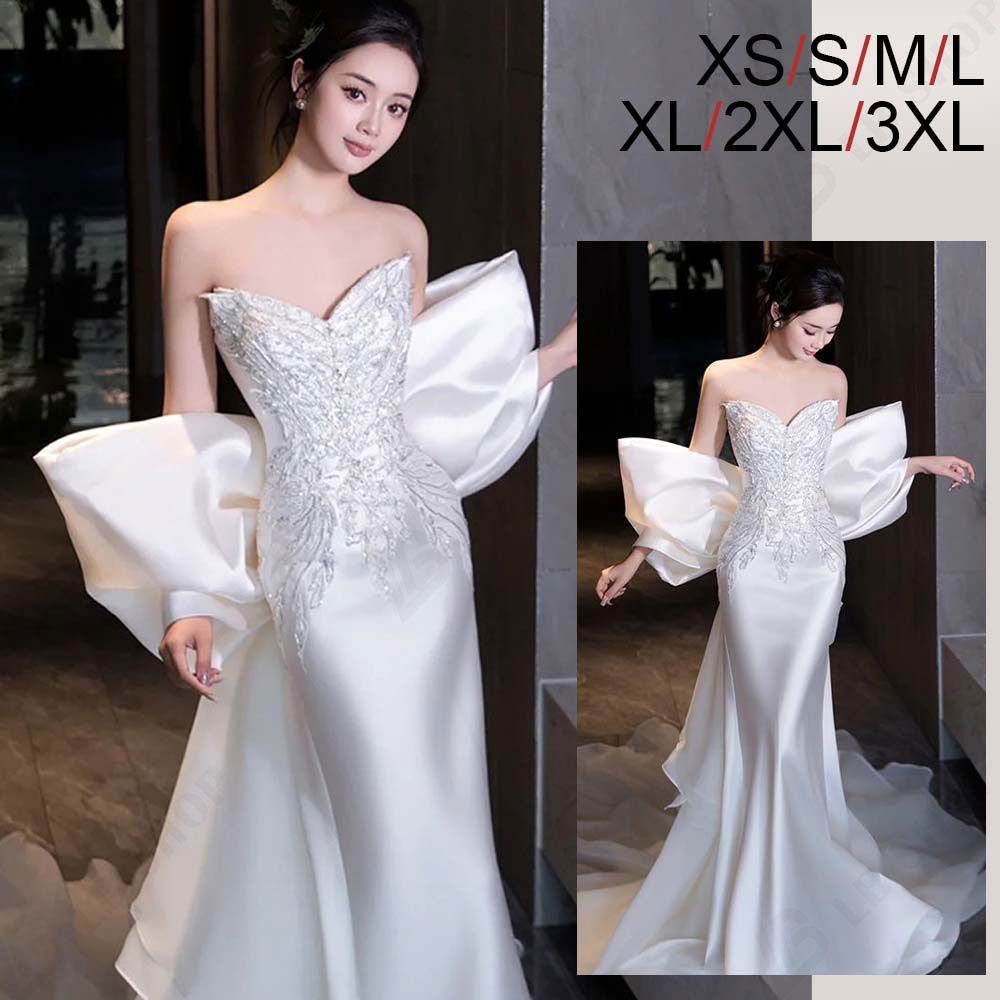 ナイトドレス サテン XS-3XL サテン フィッシュテール 大きなリボン レディース 上品 優雅 無袖 イブニングドレス ロングドレス 成人式 披露宴 二次会 司会者 晩餐会 party 忘年会 新年会 卒業 誕生日 優しい感