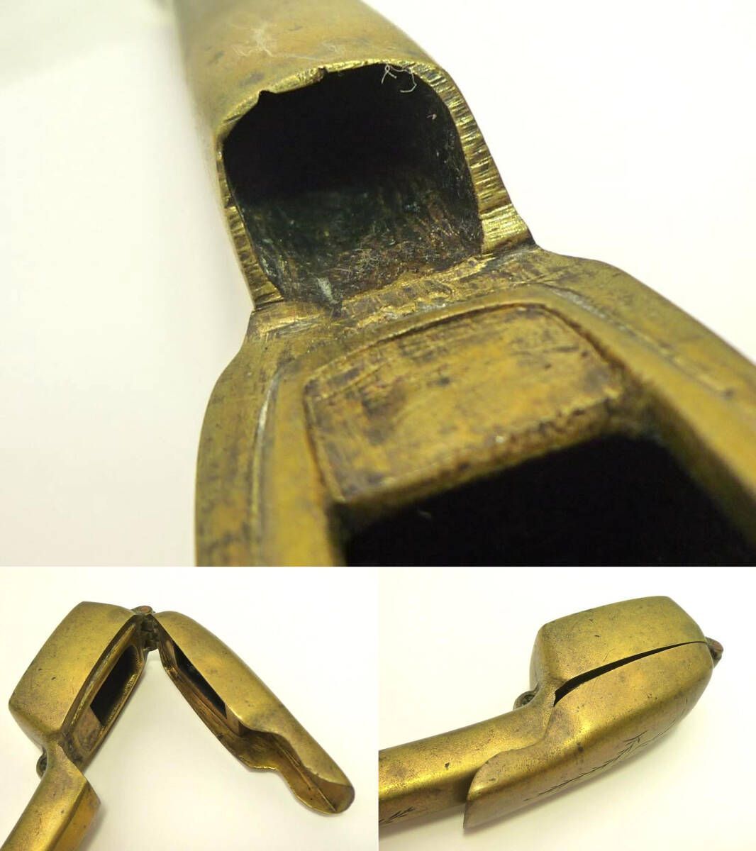 激レア トップ 矢立 真鍮 陽白草文様 一体型矢立 刀装具 書道具 江戸