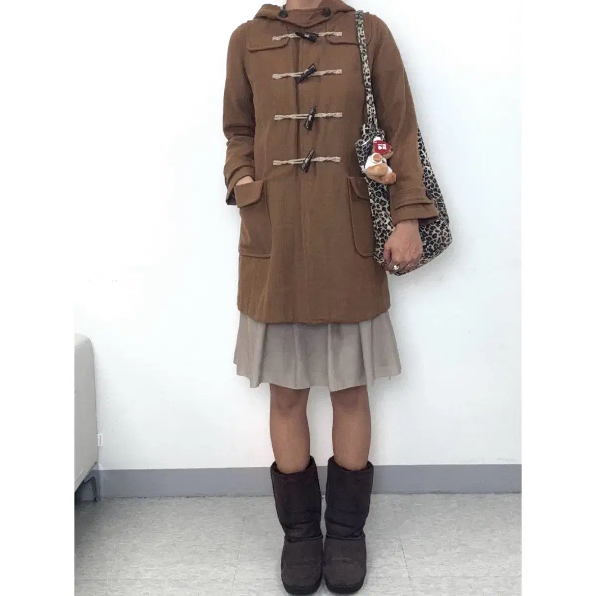 日本 ヴィンテージ ブラウン ダッフル フード ロング ウール コート アウター 森女系 森ガール ヒッピー