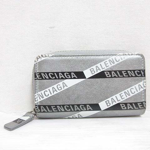 バレンシアガ BALENCIAGA コインケース 小銭入れ ラウンドファスナー ロゴ メタリック シルバー 551937 AA