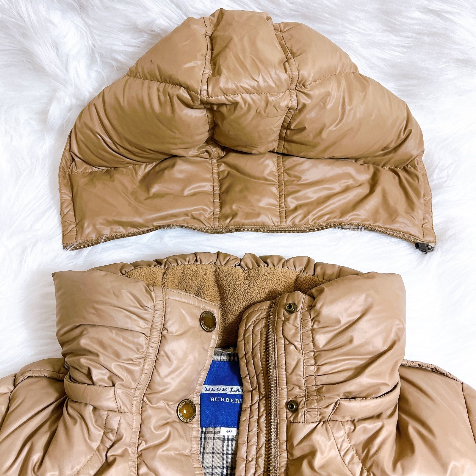 美品 バーバリーブルーレーベル ダウンコート ノバチェック ベージュ