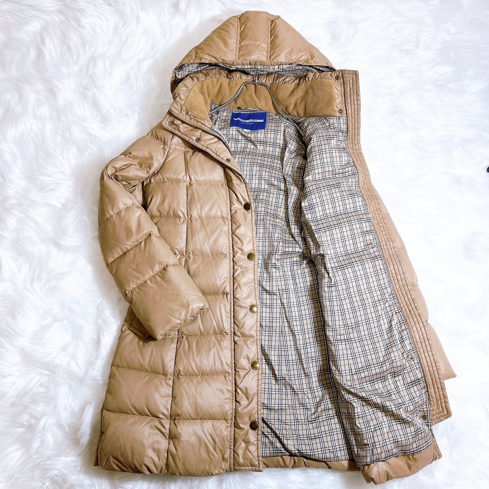 美品 バーバリーブルーレーベル ダウンコート ノバチェック ベージュ
