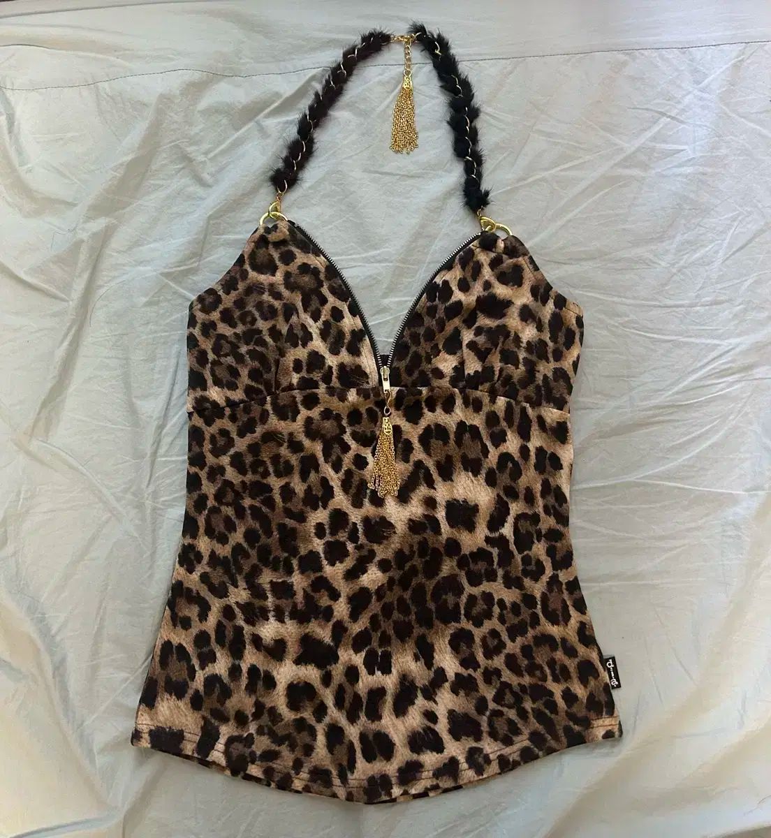 D i a ダイヤファー レオパード スリーブレス 日本ヴィンテージ ギャル y 2 k DIA