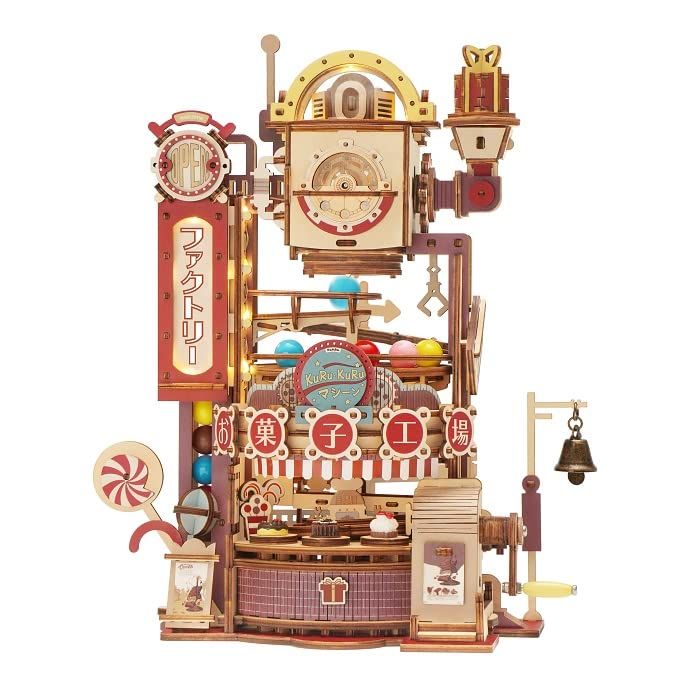 つくるんです® 日本語説明書付 動く 3D ウッドパズル お菓子工場 LGA02 お菓子工場