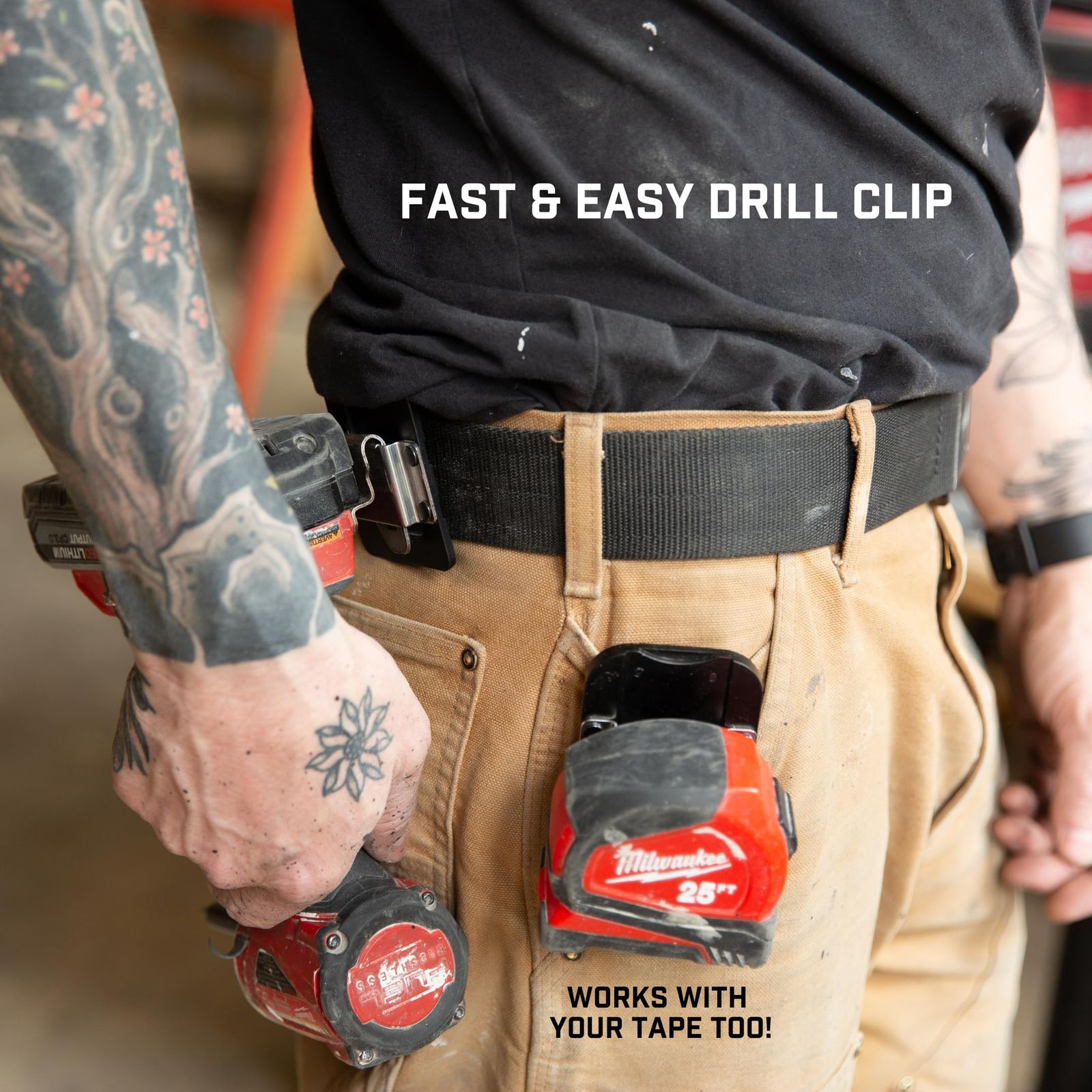 DriverMaster PRO Clip-On Tool Belt Drill H er - Simple Hook Holster for Cordless Drill Impact Nailer Tape Measure or Any