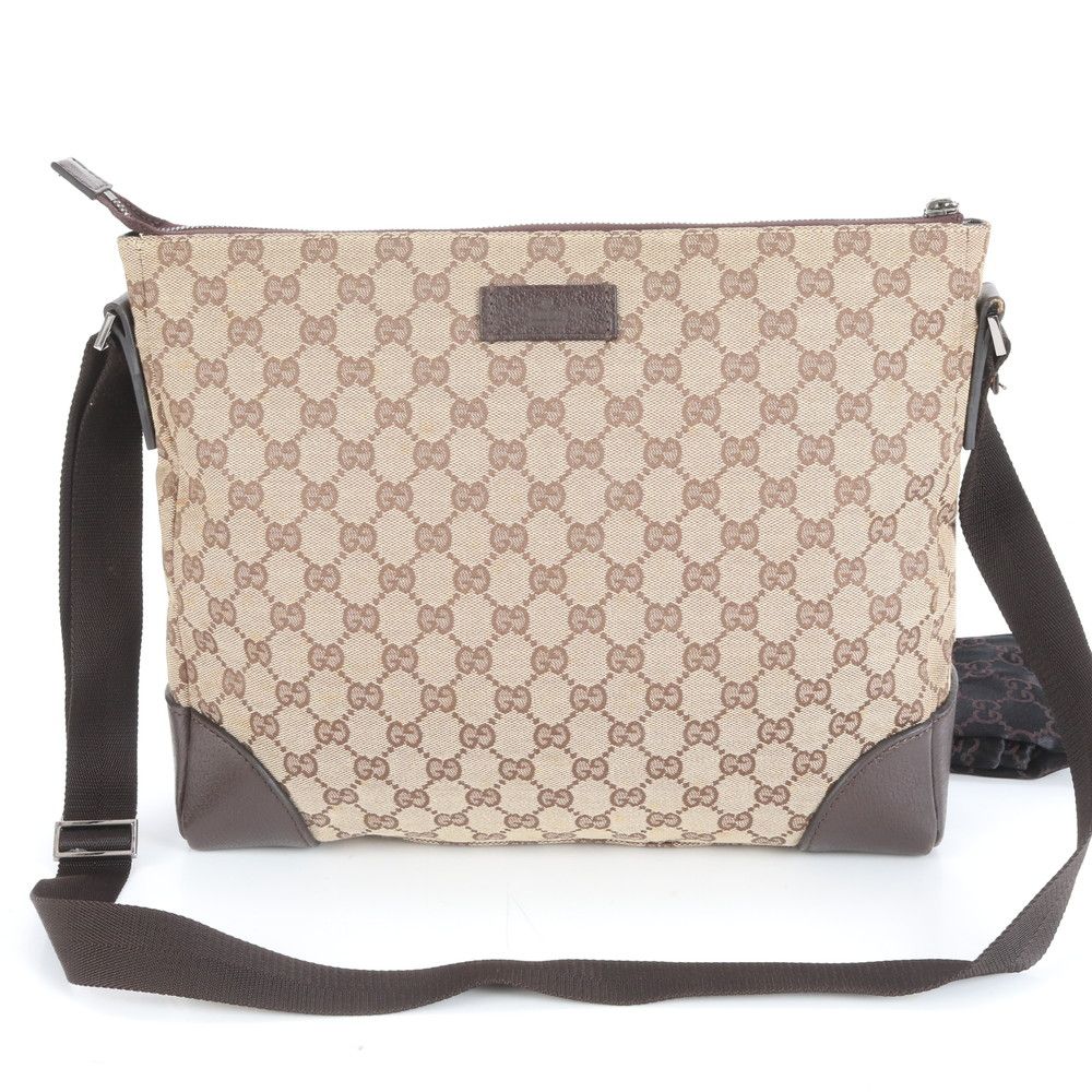 グッチ GGキャンバス 110054 レザー ショルダーバッグ 斜め掛け メッセンジャー 通勤 本革 ブラウン メンズ RUM CZ7-1