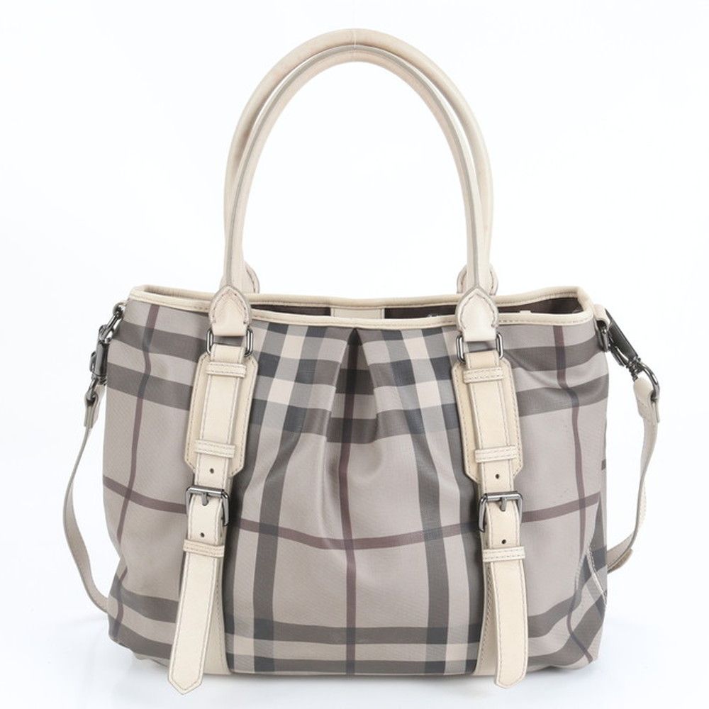 バーバリー ノバ チェック 3690427 レザー 2WAY ハンドバッグ 斜め掛け ショルダー トート グレー A4 レディース RWM CZ5-5
