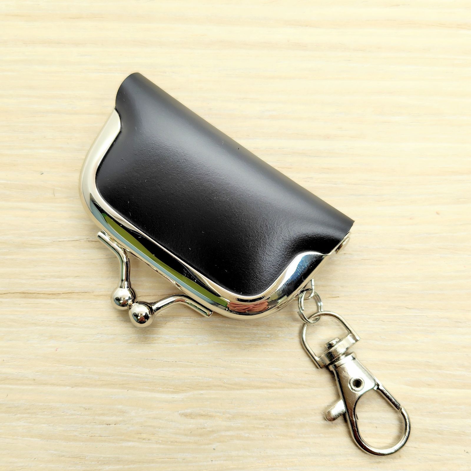 がま口 キーホルダー 角 ブラック 黒 小さい財布 コインケース 革