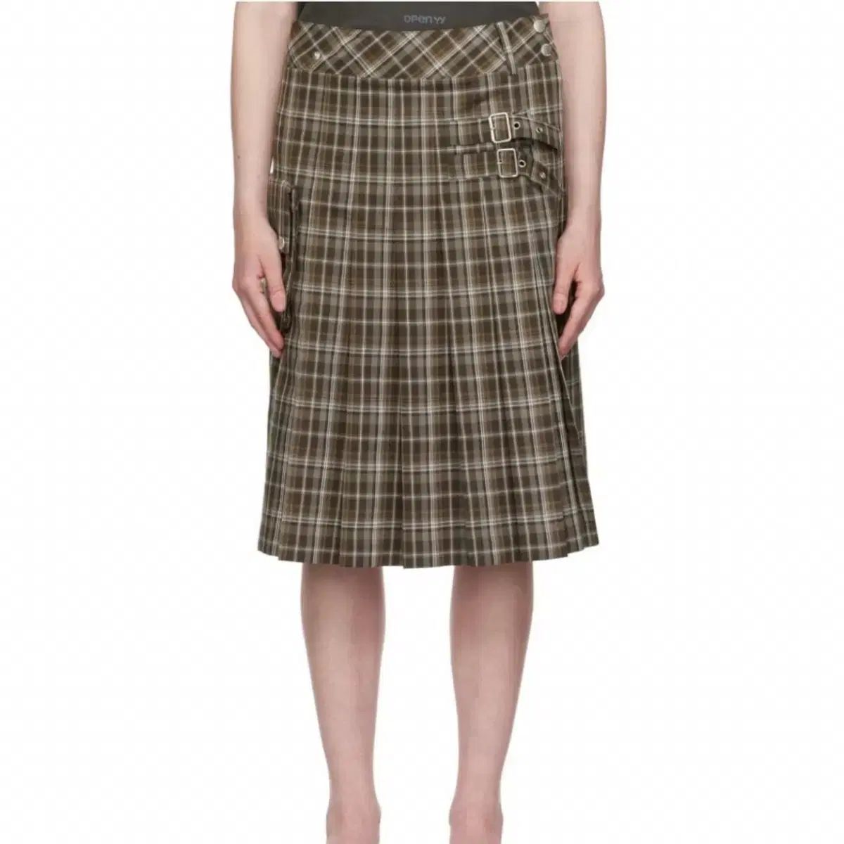 OPEN YY チェック カーゴ ポケット ミディ スカート