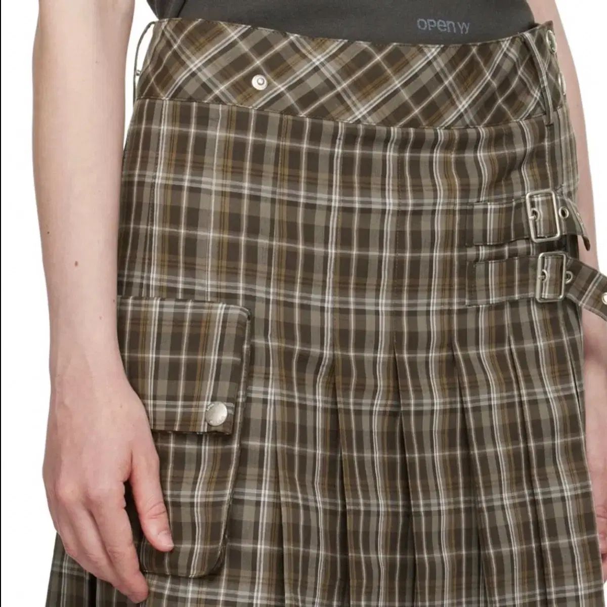 OPEN YY チェック カーゴ ポケット ミディ スカート