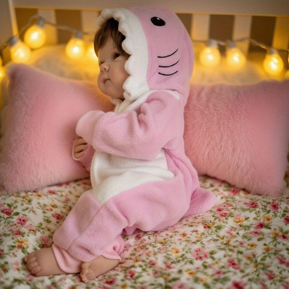 笑顔が リボーンベビードール 48 cm フルビニール製 ピンクのサメスーツ付き 手作り リアル 女の子 プレゼント