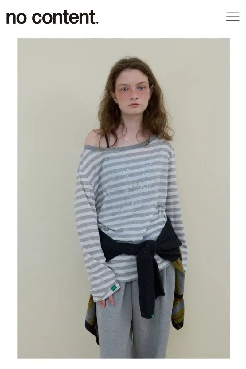 NOCONTENT オフショルダーTシャツ off shoulder stripe t メランジュグレー