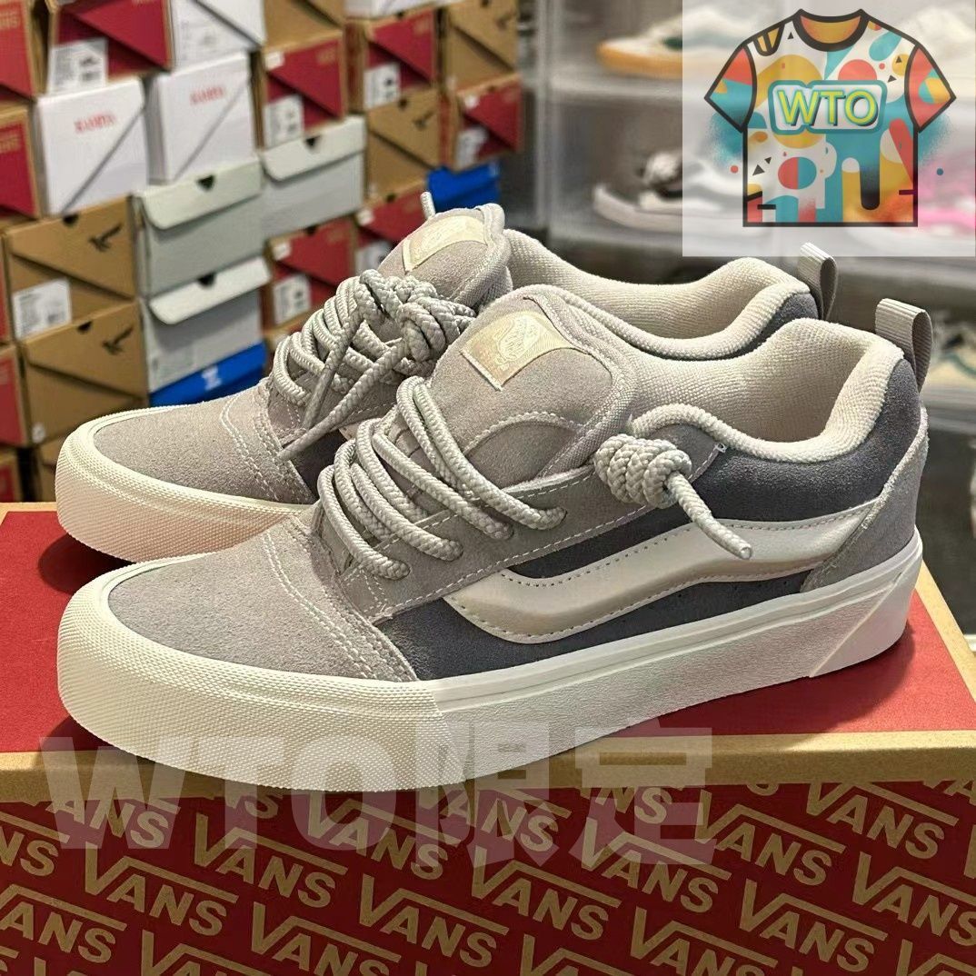 今日 Vans Knu Skool スキッド防止 ショックアブソーブ ローカット スケートシューズ 男女兼用 麻紐柄 グレー カーメル 在庫 の な価格です WTO輸入2