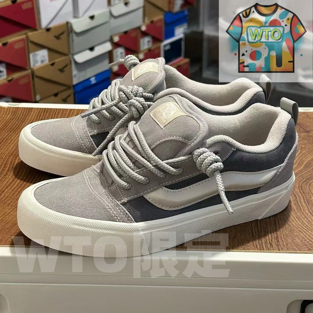 今日 Vans Knu Skool スキッド防止 ショックアブソーブ ローカット スケートシューズ 男女兼用 麻紐柄 グレー - カーメル 在庫 の な価格です