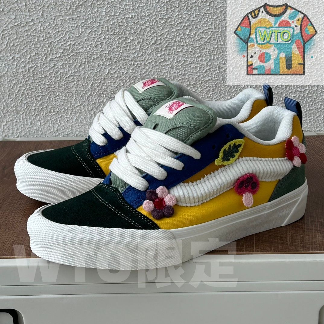 今日 Vans Knu Skool グリーン 春の花柄 ふわふわパンシューズ 男女兼用 スケートシューズ ショックアブソーブ ローカット 品番 在庫 の な価格です -WTO輸入2